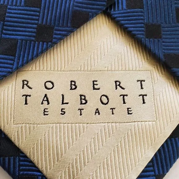 Robert Talbott 100% Silk Necktie Handsewn Dark Blue Black Estate Designer Sharp